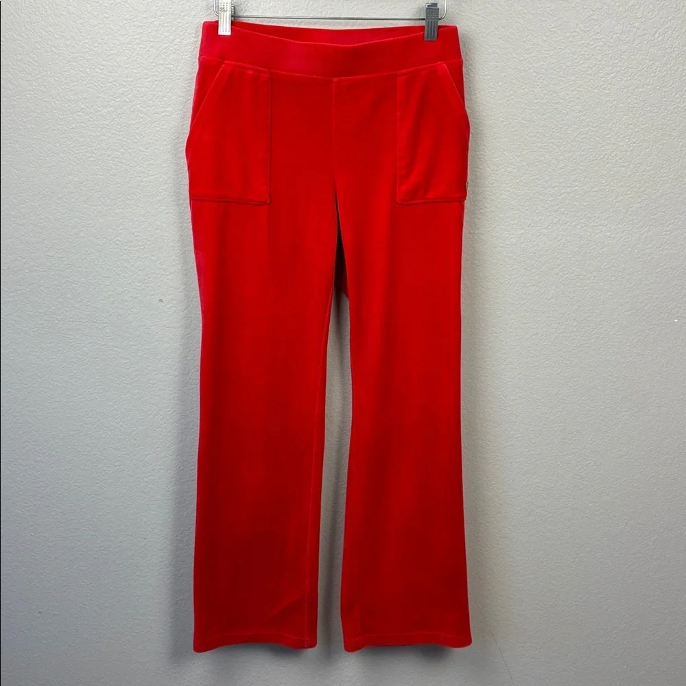 Juicy Couture SET Red Velour Zip Up Jacket Flare Pants Glittering Crown S Y2K - Picture 10 of 13